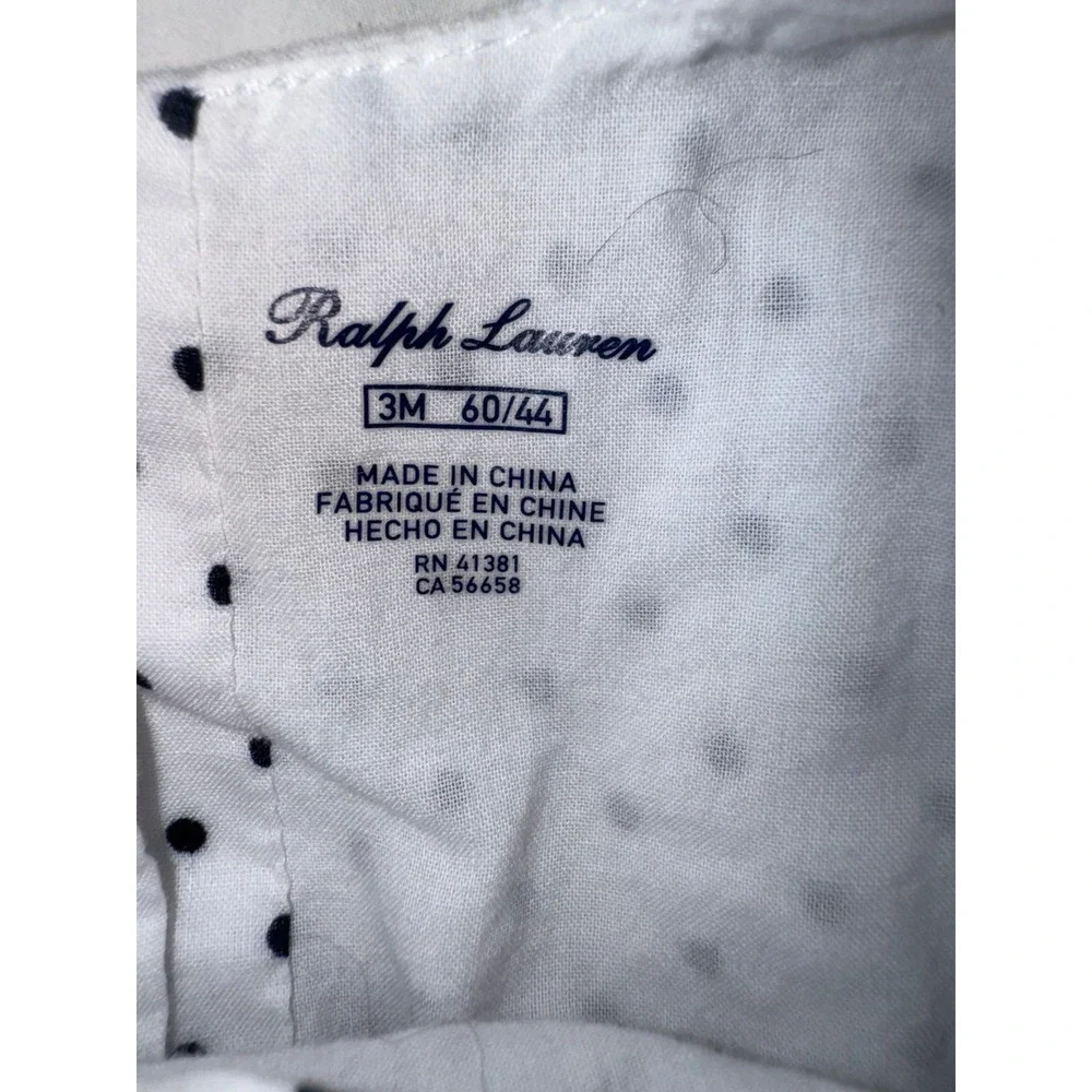 Ralph Lauren‎ white with navy polka dots ribbon belt baby dress 3M